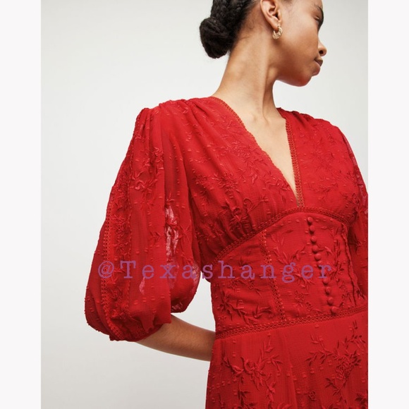 NWT AllSaints Aspen Embroidered Dress Size 6 Red - Picture 7 of 13